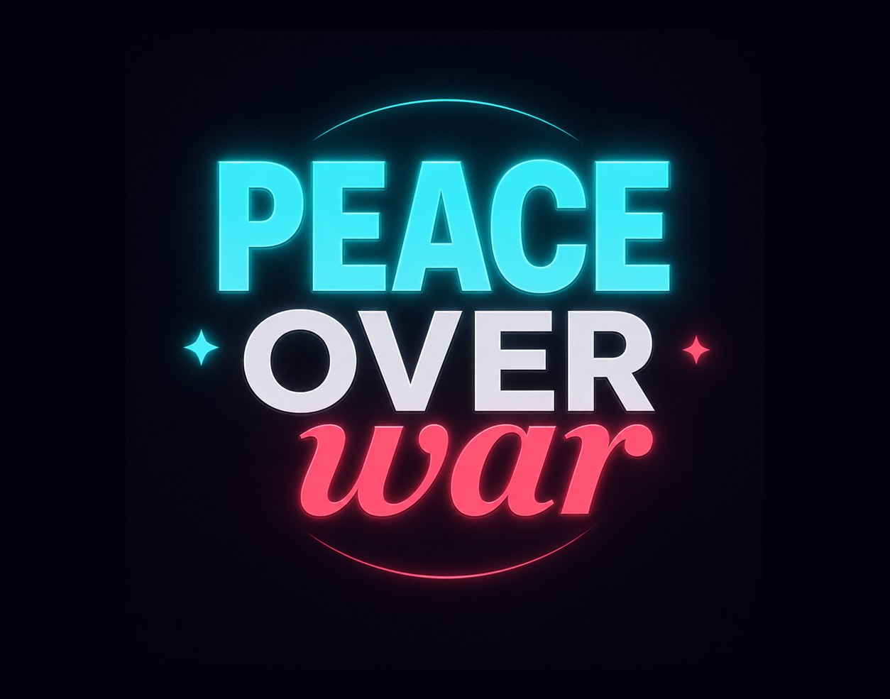 Neon sign reading Peace Over War.